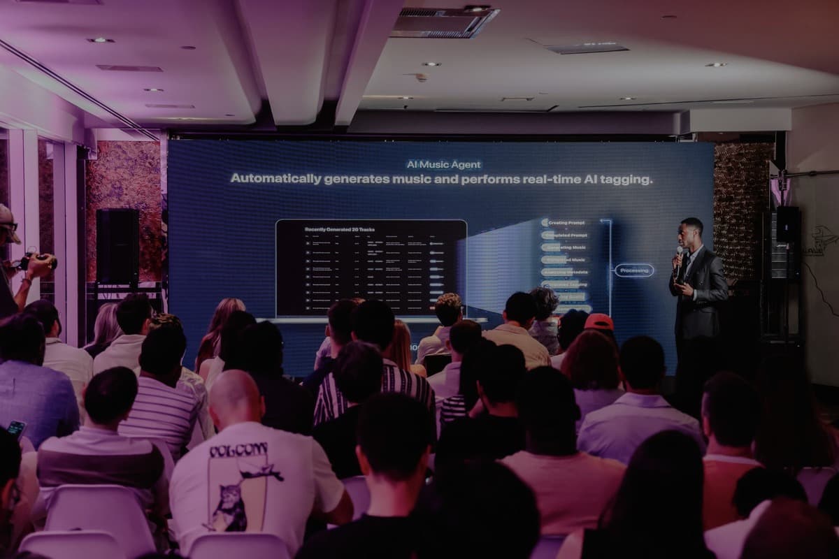 Joel Roberts presenting an AI workflow to an operating audience
